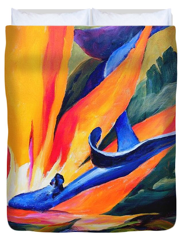 Floral Duvet Cover featuring the painting Bird of Paradise by Virginia Potter
