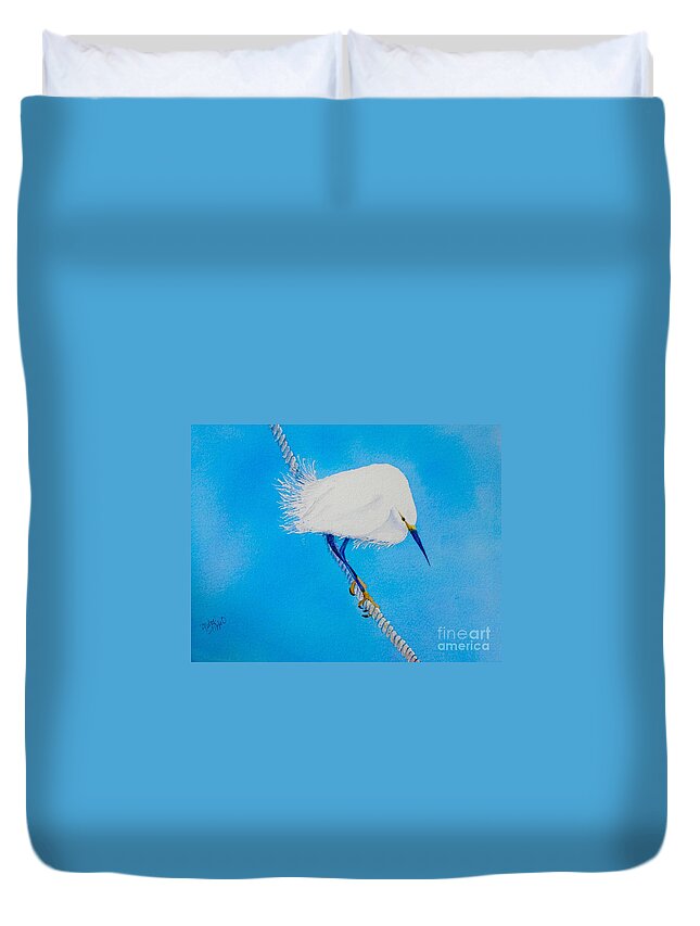 Blue Duvet Cover featuring the painting Bird on a Wire by Midge Pippel