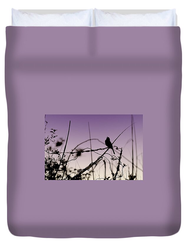 Silhouette Duvet Cover featuring the photograph Bird Sings by Angie Tirado