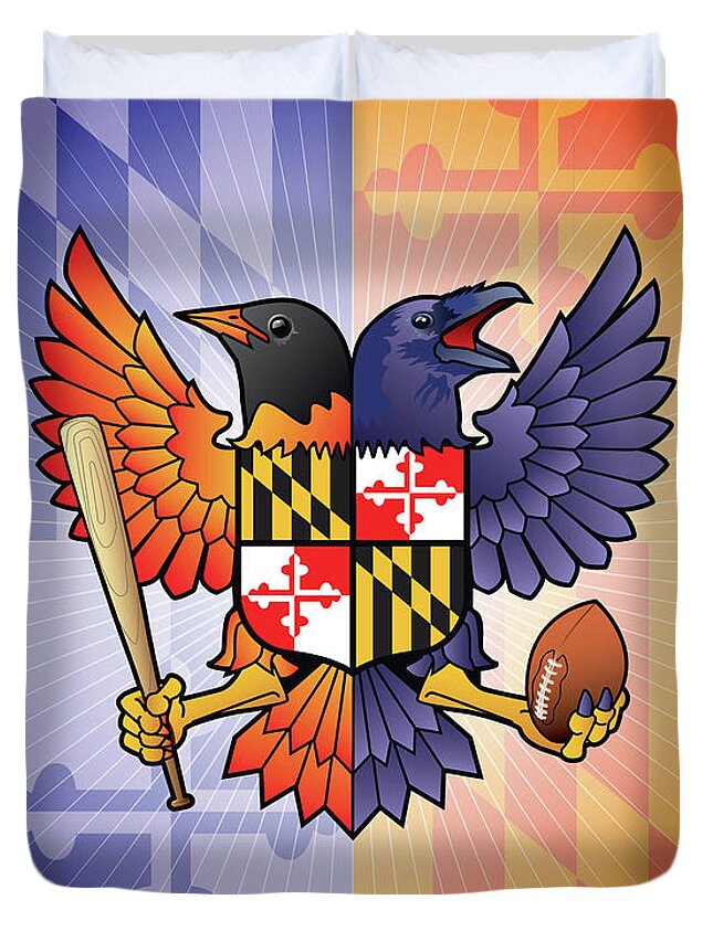 Birdland Duvet Cover featuring the digital art Birdland Baltimore Mayland Shield by Joe Barsin