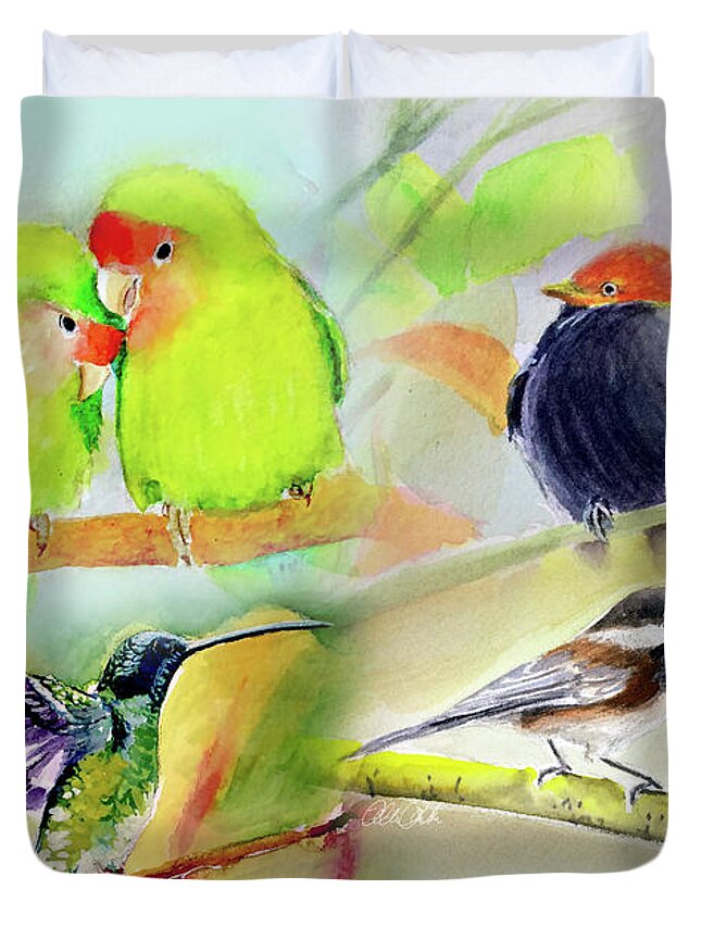 Hummingbird Duvet Cover featuring the painting Birds by Allison Ashton