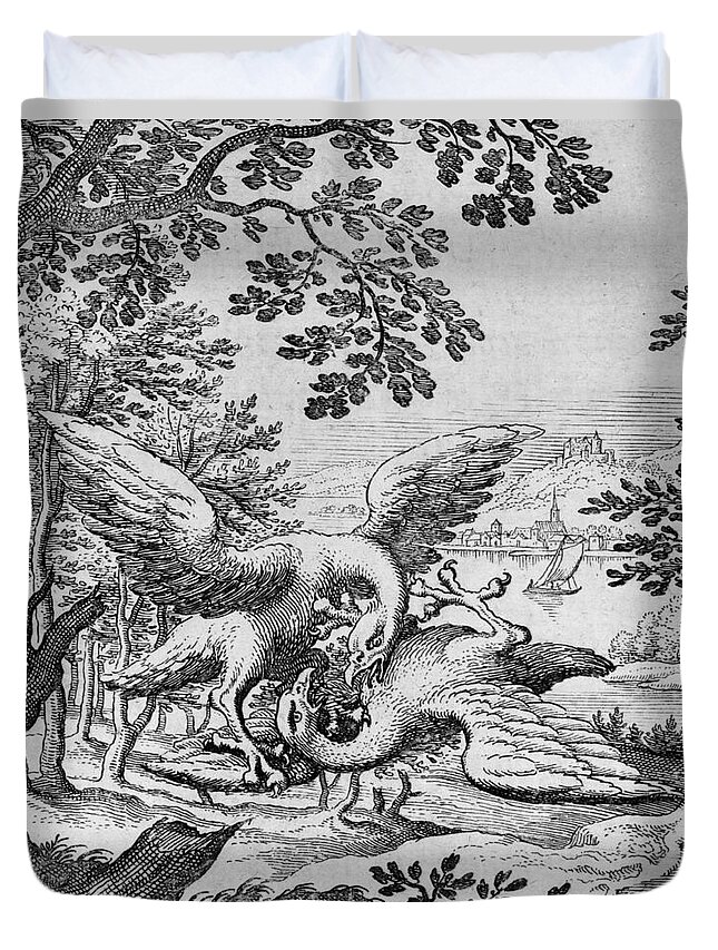 Birds Fighting From Musaeum Hermeticum 1678 Duvet Cover For Sale