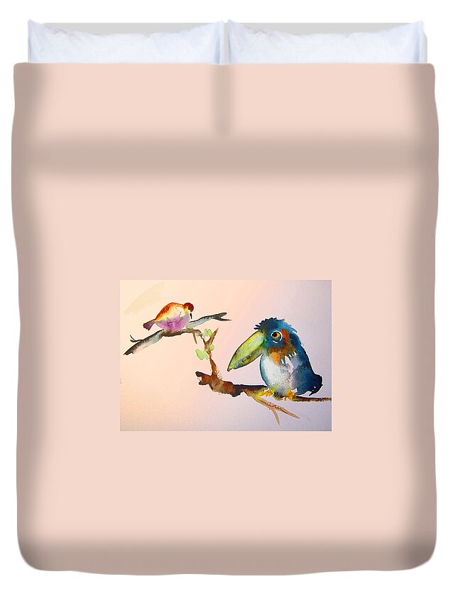 Watercolour Duvet Cover featuring the painting Birds in Love by Miki De Goodaboom