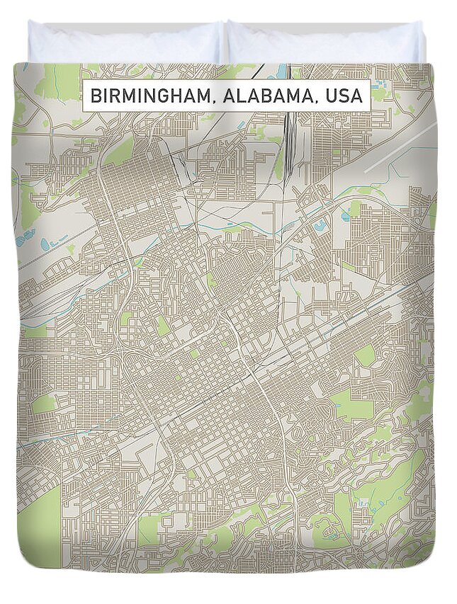 Birmingham Duvet Cover featuring the digital art Birmingham Alabama US City Street Map by Frank Ramspott