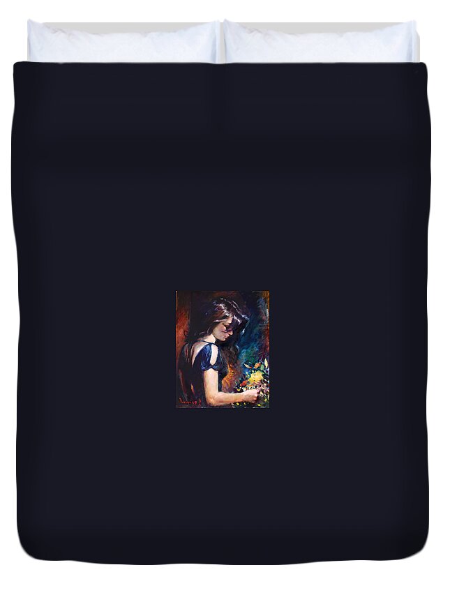 Portrait Duvet Cover featuring the painting Birthday Girl by Ylli Haruni