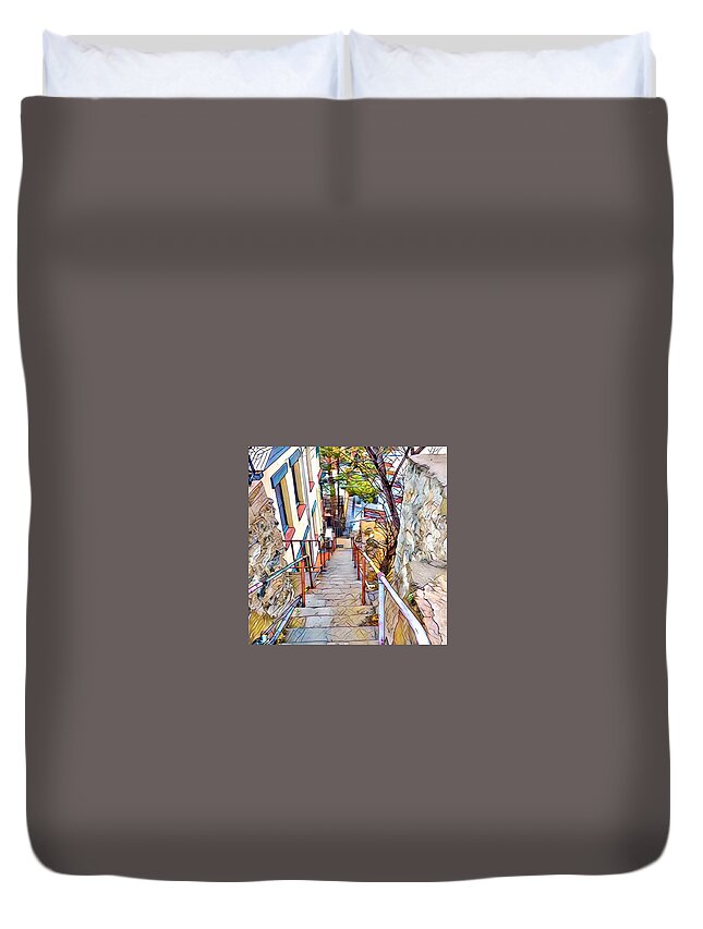 Bisbee Duvet Cover featuring the photograph Bisbee Stairs by Jerry Abbott