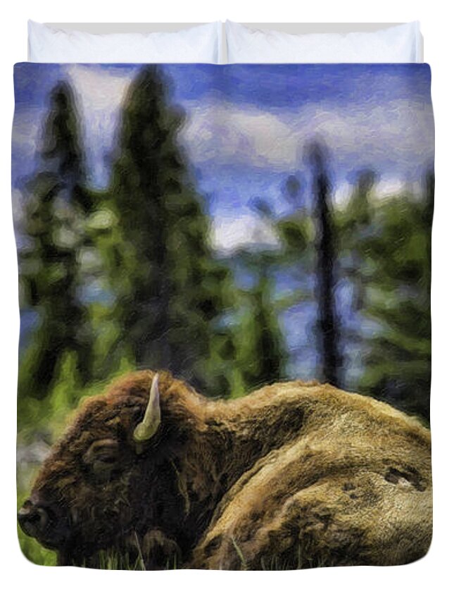 Bison Duvet Cover featuring the painting Bison-DWP1095282 by Dean Wittle