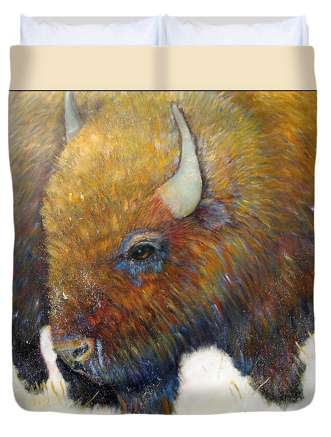 Bison Duvet Cover featuring the painting Bison for T-Shirts and Accessories by Loretta Luglio