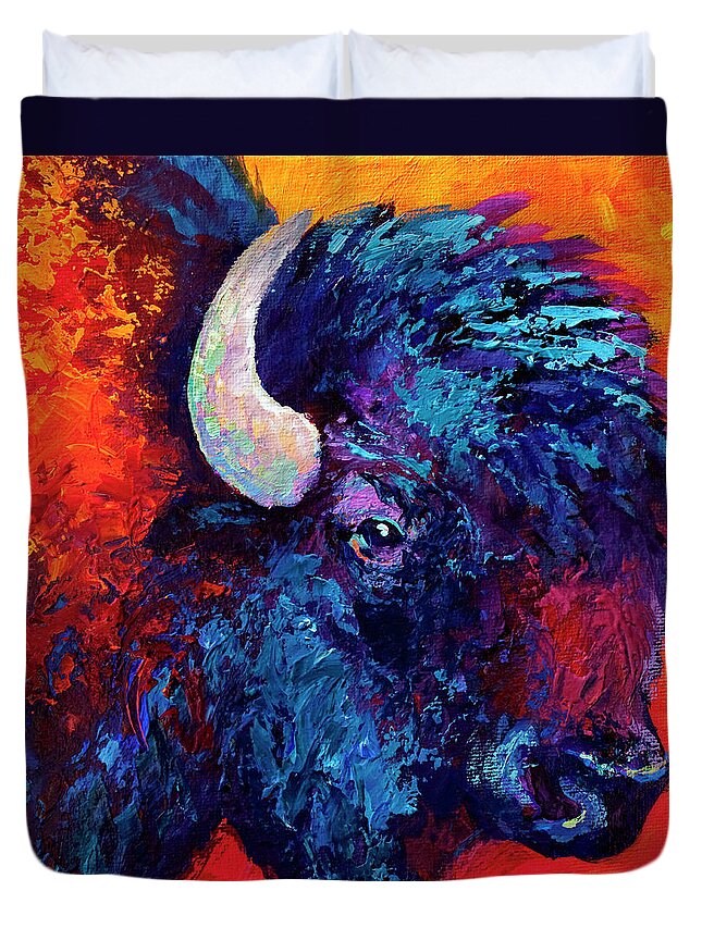 Bison Duvet Cover featuring the painting Bison Head Color Study II by Marion Rose