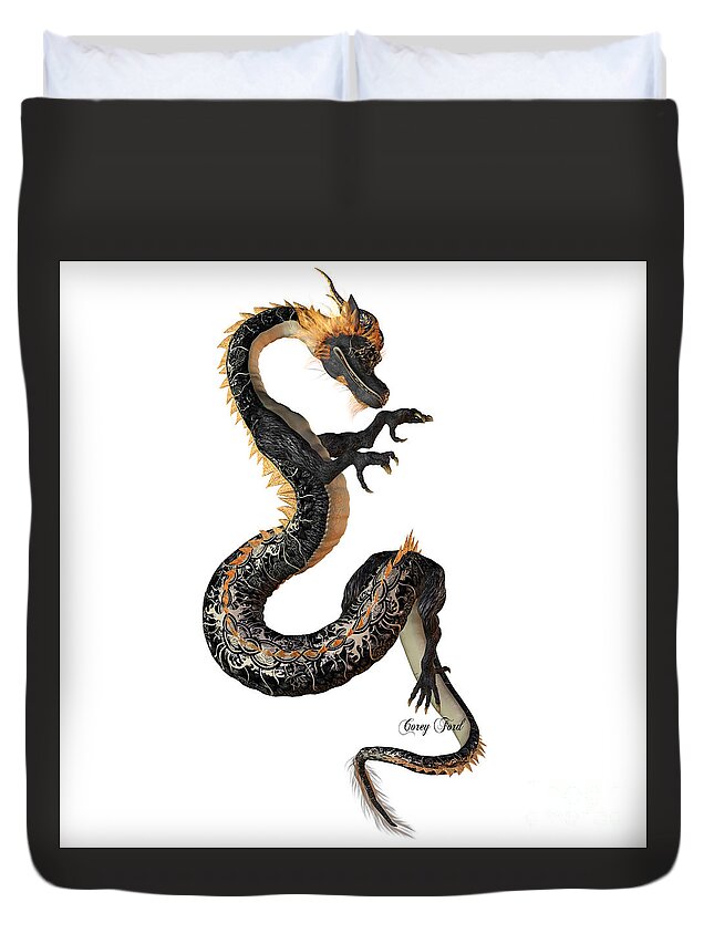 Dragon Duvet Cover featuring the painting Black and Gold Dragon by Corey Ford
