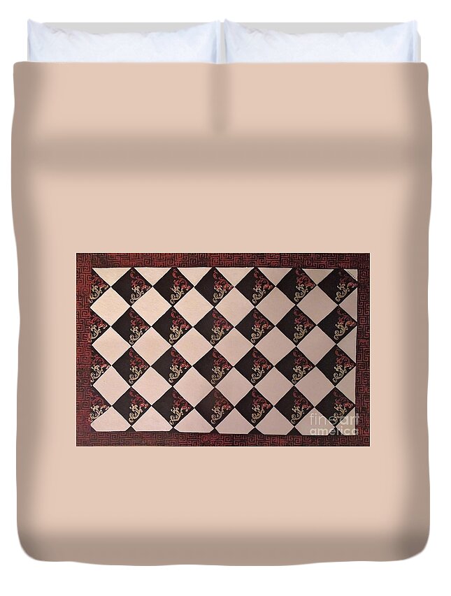 Black And White Checkered Floor Cloth Duvet Cover For Sale By