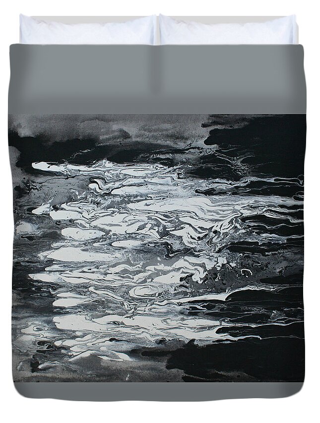 Black And White Abstract. Abstract Duvet Cover featuring the painting Black And White Fluid Painting by Alma Yamazaki