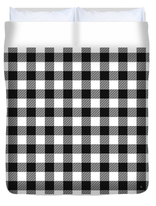 Black Duvet Cover featuring the digital art Black And White Gingham Small- Art by Linda Woods by Linda Woods