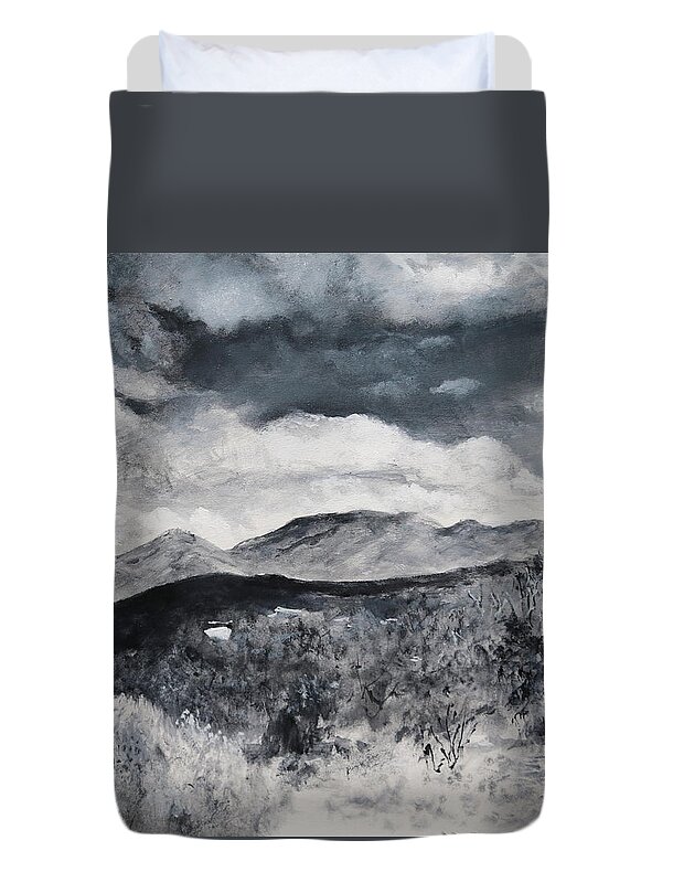 Desert Duvet Cover featuring the painting Black and White Landscape by M Diane Bonaparte