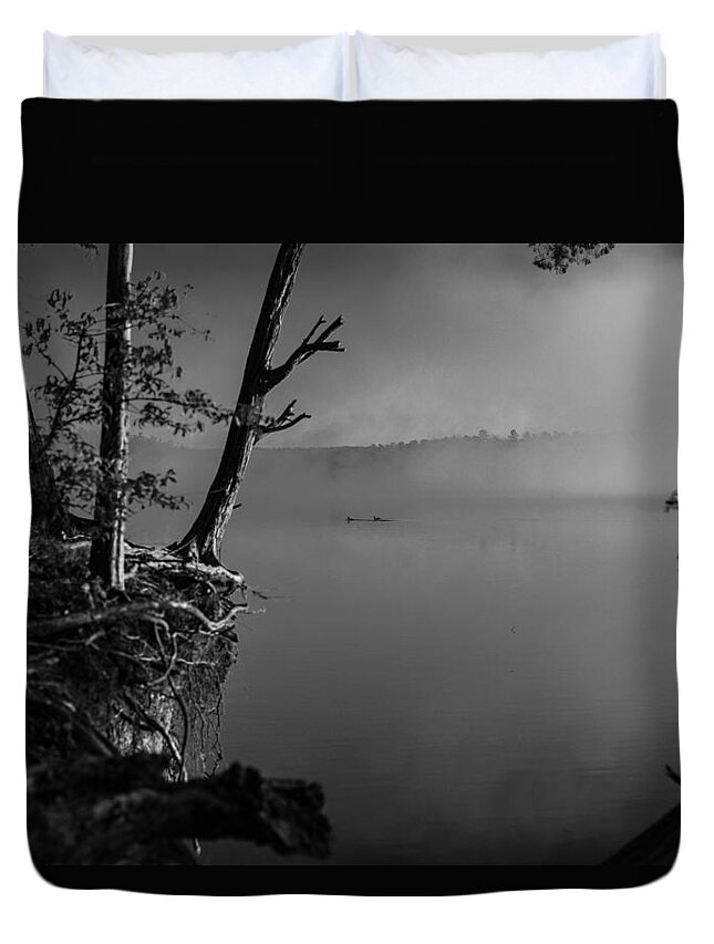 Fog Duvet Cover featuring the photograph Black and White Morning by Jessica Brown