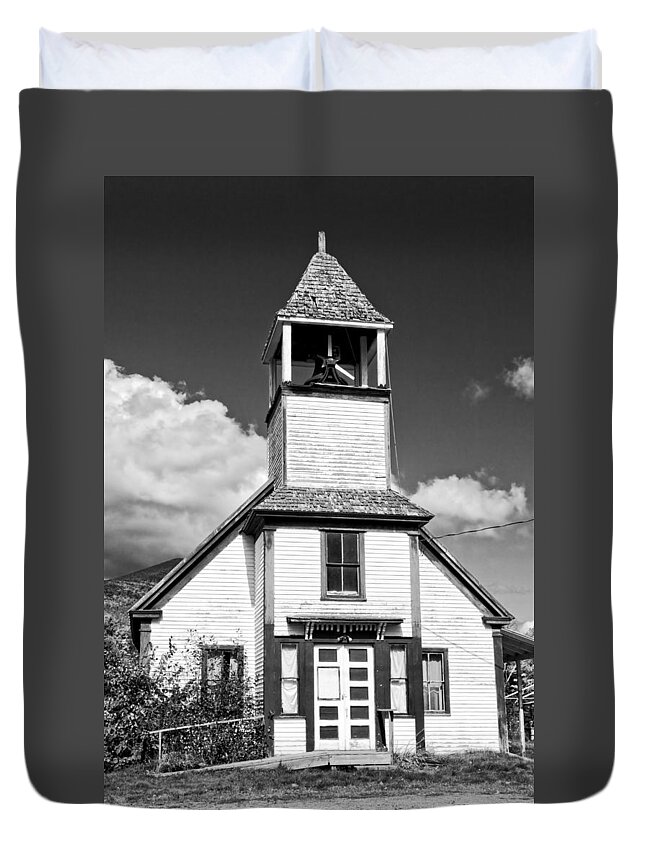 Fall Duvet Cover featuring the photograph Black and White Old Country Church by Keith Webber Jr