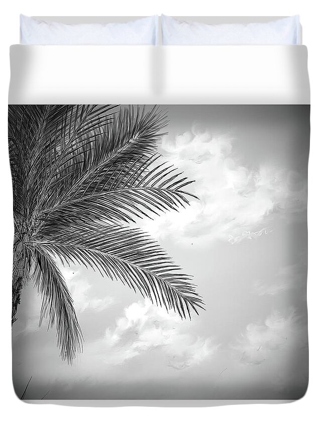 Cloud Duvet Cover featuring the digital art Black and white palm by Darren Cannell