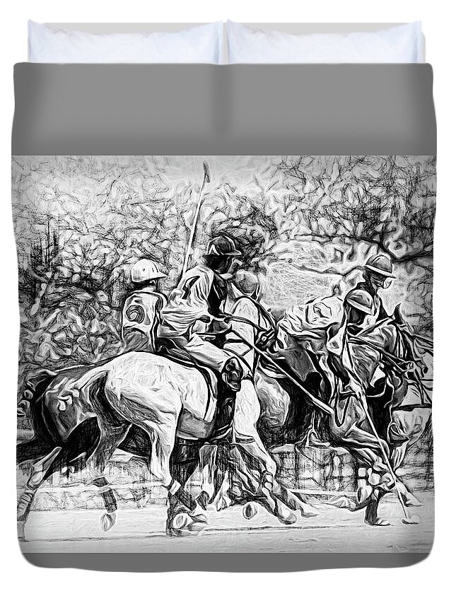 Alicegipsonphotographs Duvet Cover featuring the photograph Black And White Polo Hustle by Alice Gipson