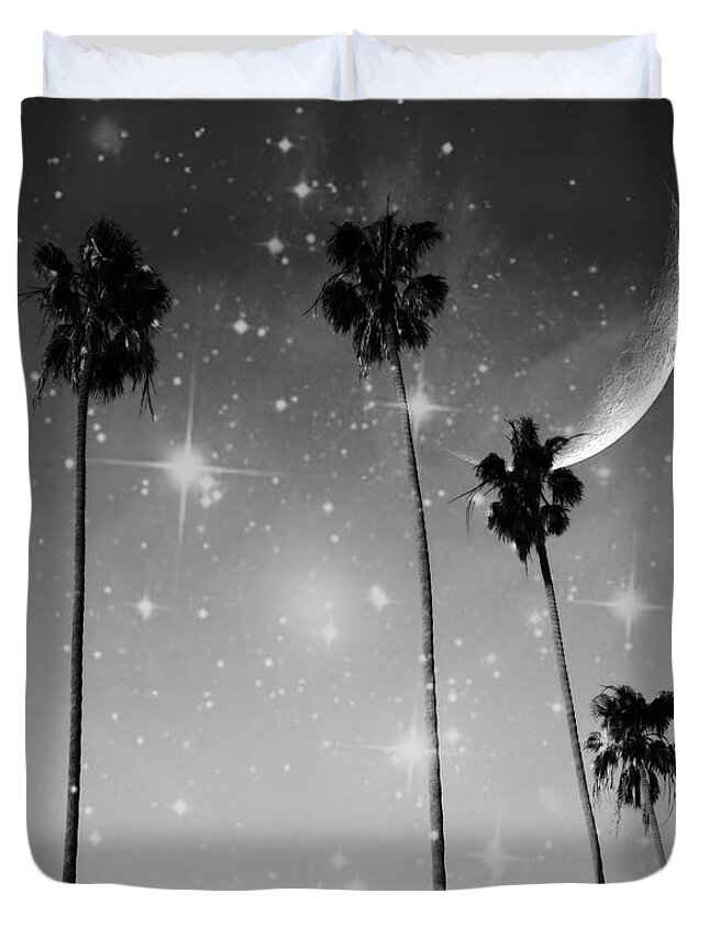 Black And White Starry Night Duvet Cover featuring the photograph Black and White Starry Night by Marianna Mills