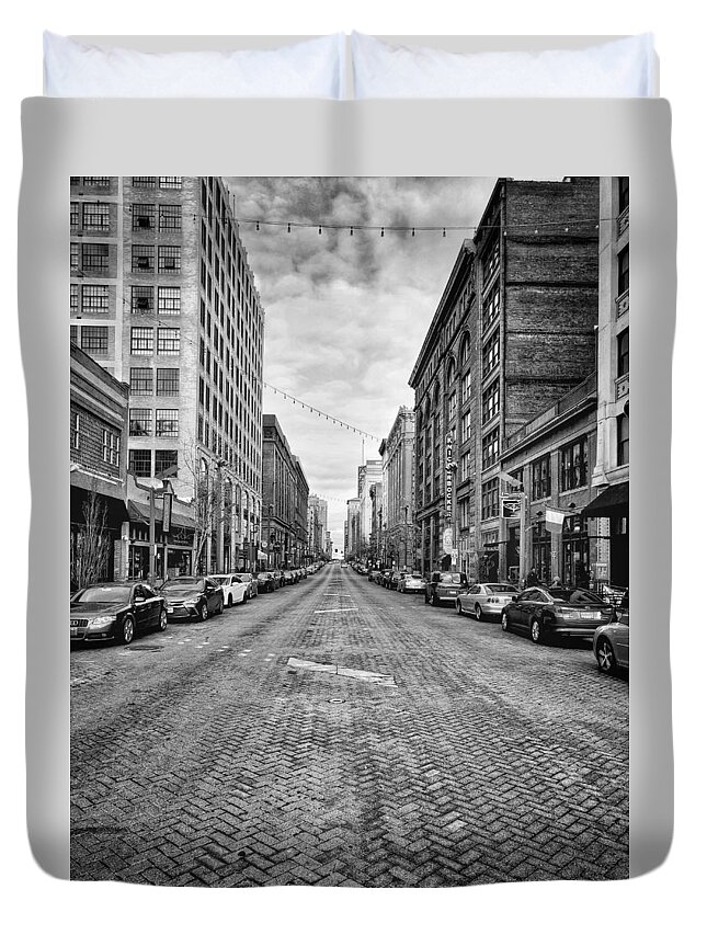 Street Duvet Cover featuring the photograph Black and White Street by Mike Dunn