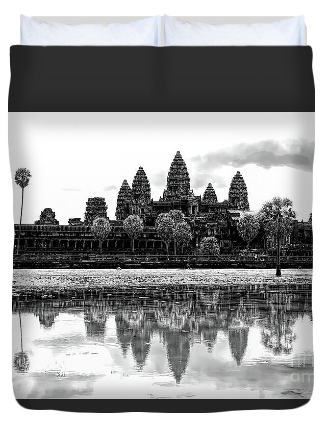 Angkor Wat Duvet Cover featuring the photograph Black Angkor Wat Cambodia by Chuck Kuhn