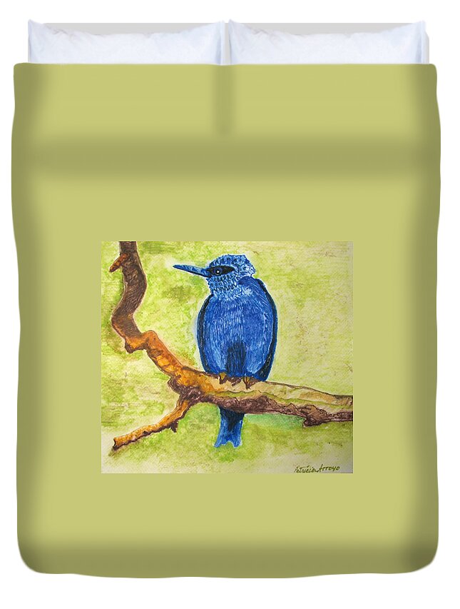 Birds Duvet Cover featuring the painting Black as Blue Bird by Patricia Arroyo