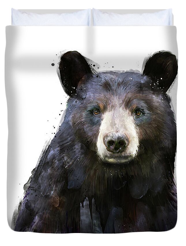 Bear Duvet Cover featuring the painting Black Bear by Amy Hamilton