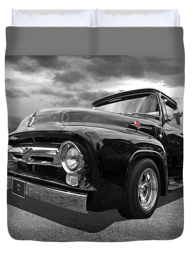 Ford F100 Duvet Cover featuring the photograph Black Beauty - 1956 Ford F100 by Gill Billington