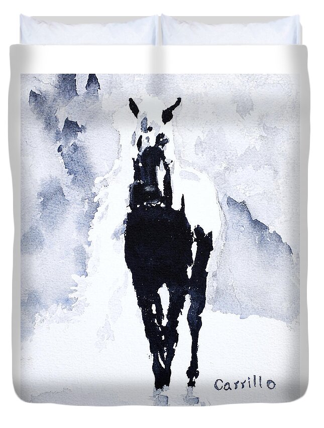  Horse A Solid-hoofed Plant-eating Domesticated Mammal With A Flowing Mane And Tail. Power And Grace. Skilled At Racing Full Out. Equus Caballus Duvet Cover featuring the painting Black Beauty by Ruben Carrillo