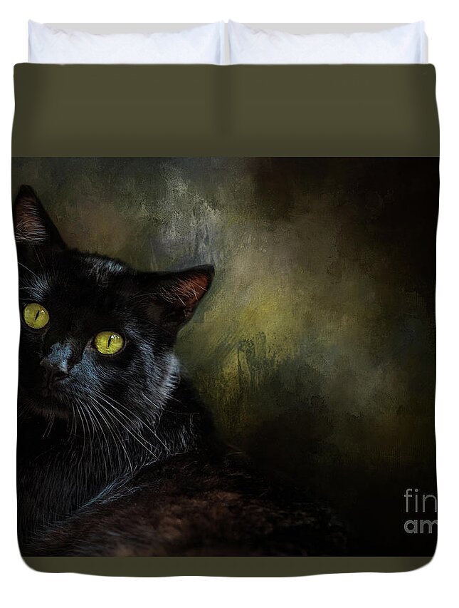 Black Cat Duvet Cover featuring the photograph Black Cat Portrait by Eleanor Abramson