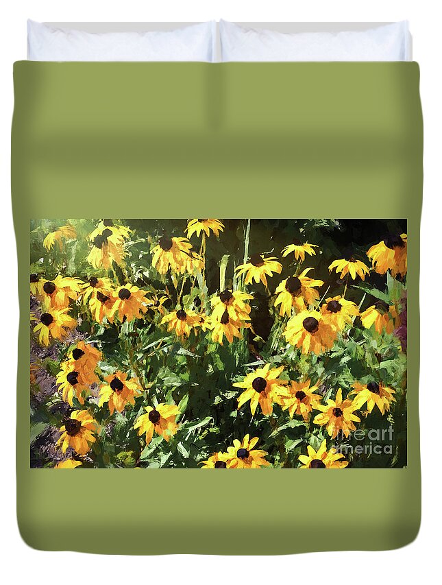Painting Duvet Cover featuring the photograph Black-eyed Susan Yellow Flowers by Andrea Anderegg