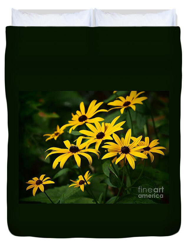 Black Eyed Susans In The Garden Shadows Duvet Cover featuring the photograph Black Eyed Susans In The Garden Shadows by Dorothy Lee