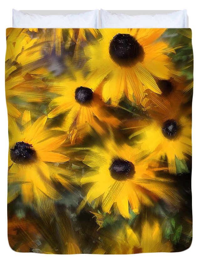 Flowers Duvet Cover featuring the digital art Black Eyed Susans by Looking Glass Images