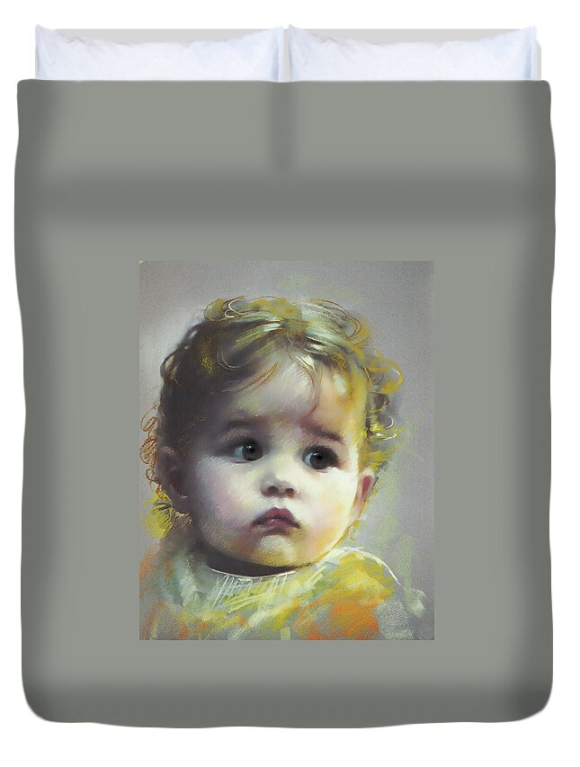 Portrait Duvet Cover featuring the pastel Black Eyes by Ylli Haruni