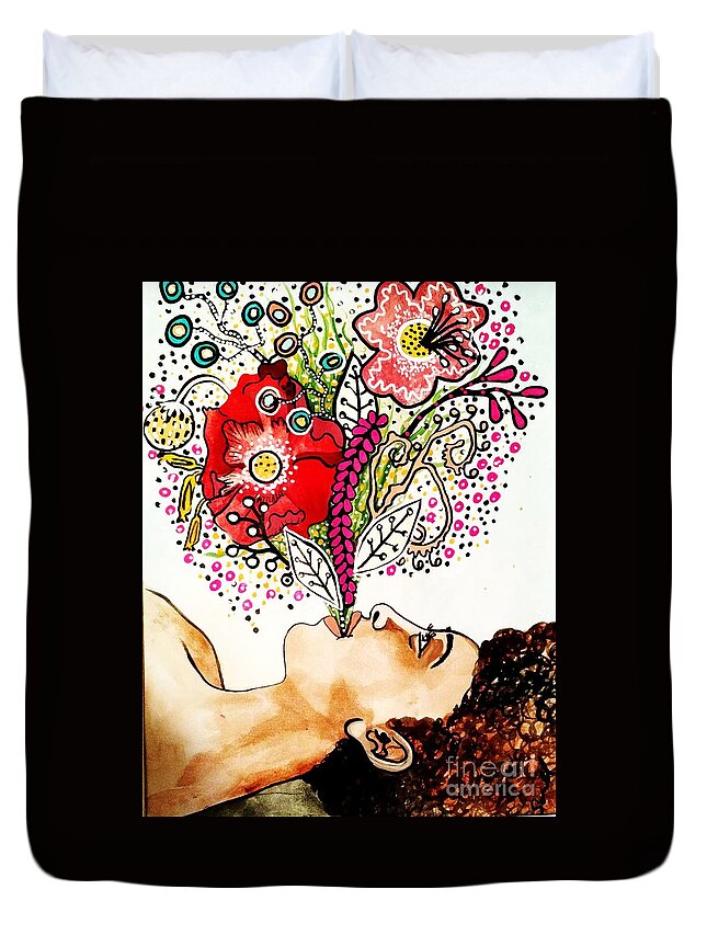 Black Woman Duvet Cover featuring the painting Black Flowers by Amy Sorrell