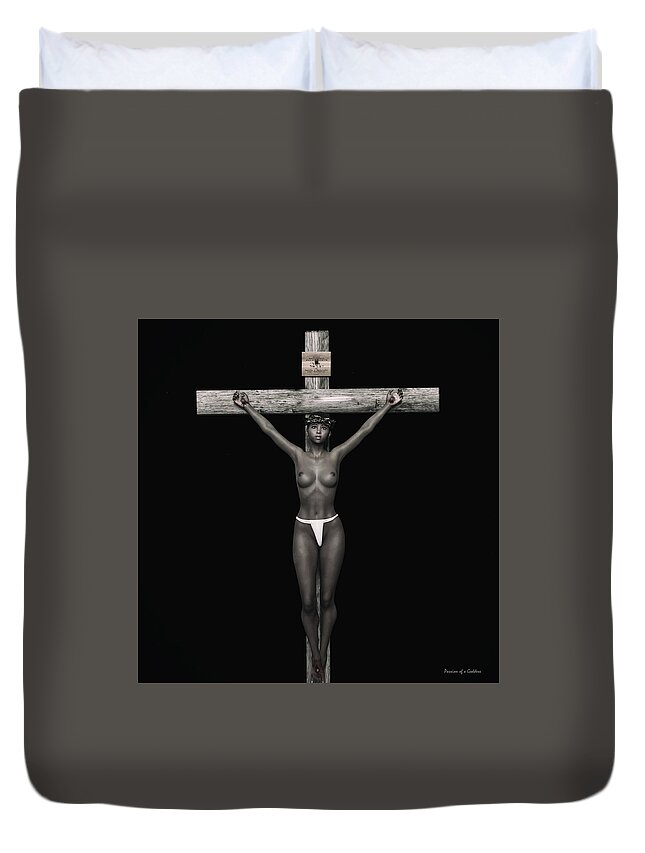 Black Jesus Duvet Cover featuring the digital art Black Jesus 3D crucifix by Ramon Martinez