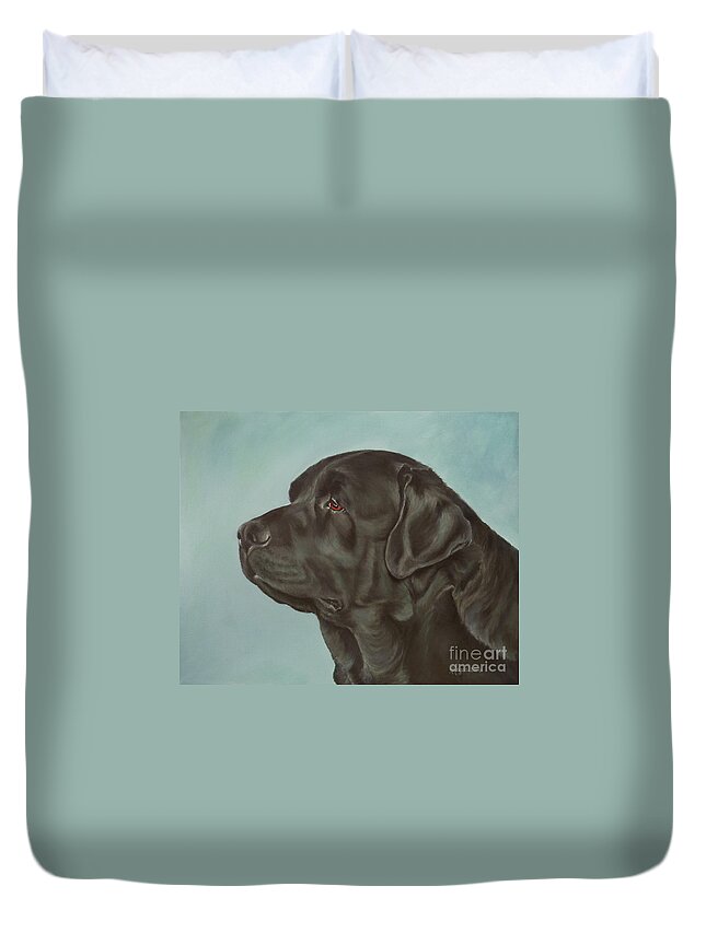 Labrador Duvet Cover featuring the painting Black Labrador Dog Profile Painting by Amy Reges