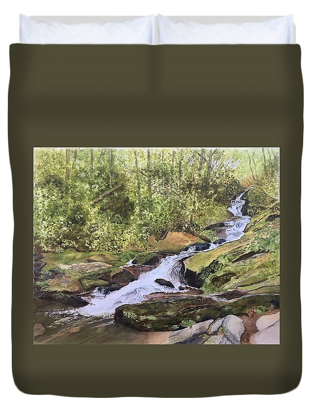 Roaring Fork Falls Duvet Cover featuring the painting Black Mountain Symphony by Joel Deutsch