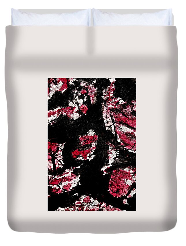 Black Ink Duvet Cover featuring the painting Black on Red by Joan Reese