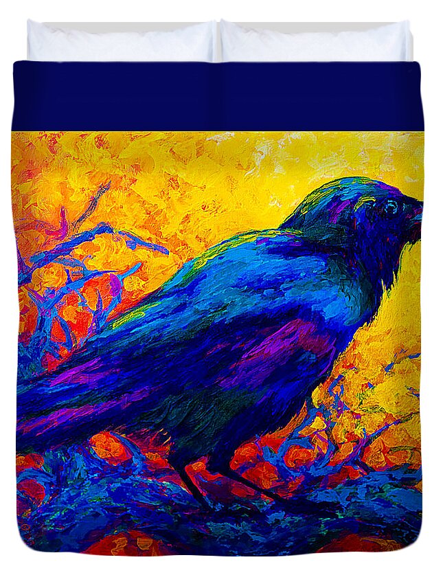 Crows Duvet Cover featuring the painting Black Onyx - Raven by Marion Rose