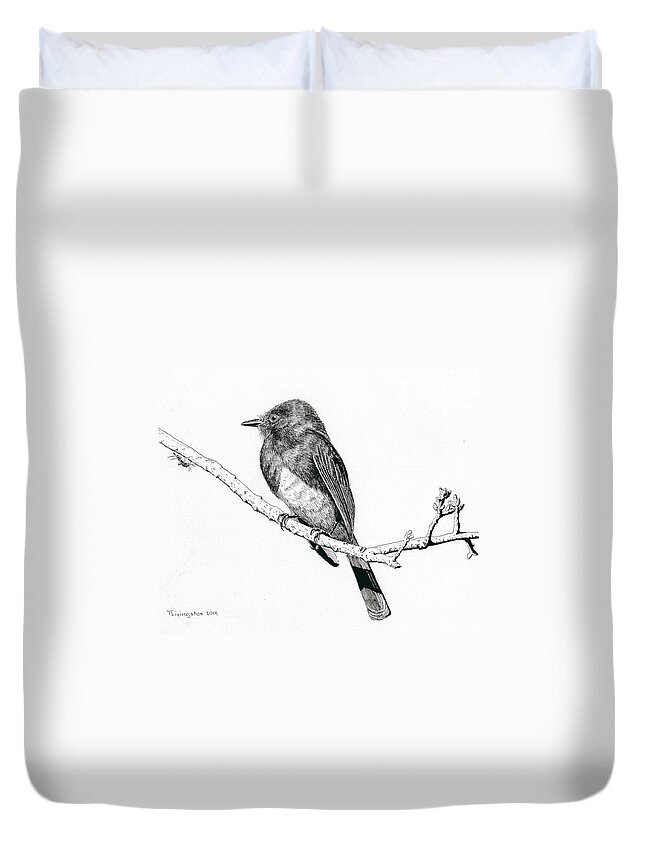 Phoebe Duvet Cover featuring the drawing Black Phoebe by Timothy Livingston