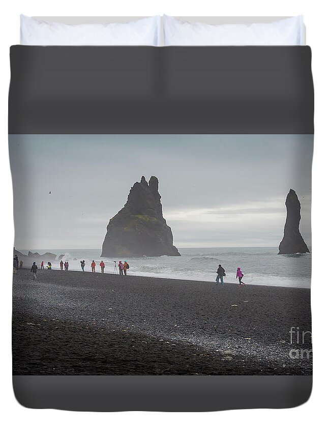 Europe Duvet Cover featuring the photograph Black sand beach by Agnes Caruso