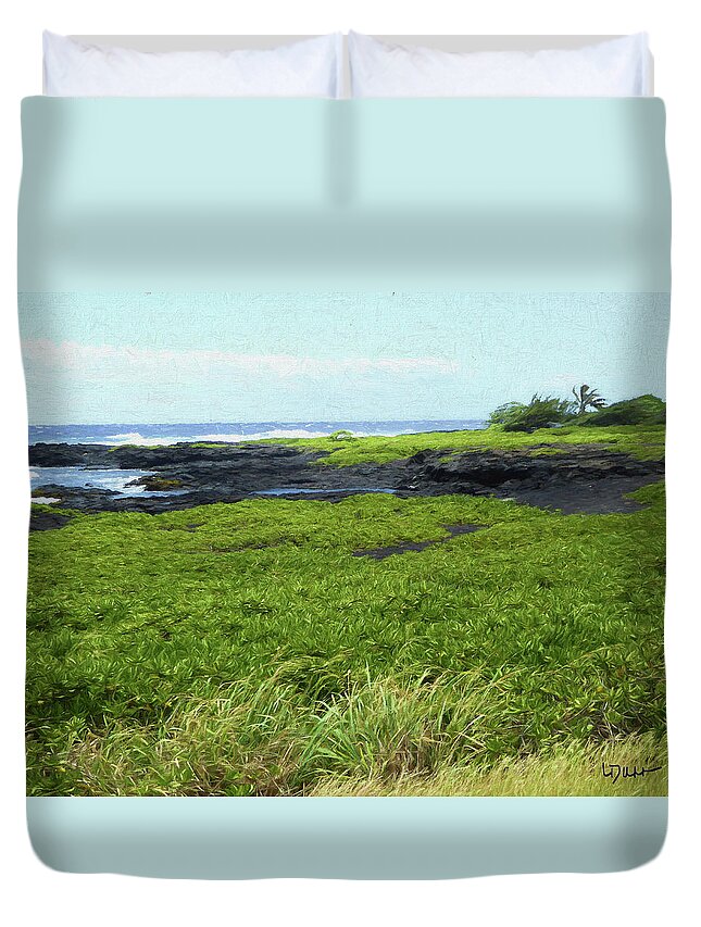 Kilauea Point Lighthouse Duvet Cover featuring the photograph Black Sand Beach Hawaii by Linda Dunn