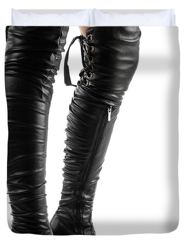 black leather thigh high stiletto boots