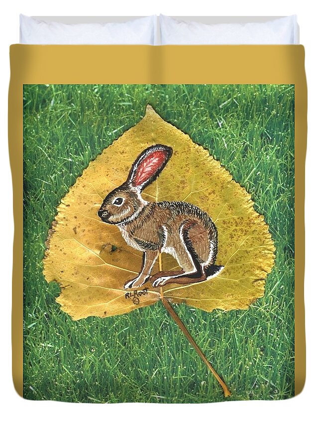 Animal Duvet Cover featuring the painting Black tail Jack Rabbit by Ralph Root
