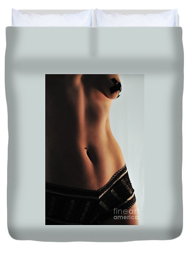 Artistic Duvet Cover featuring the photograph Black Tape Sunset by Robert WK Clark