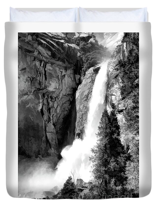 Yosemite Duvet Cover featuring the photograph Black Wht Falls Yosemite California by Chuck Kuhn