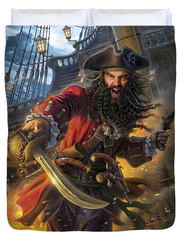 Pirates Duvet Cover featuring the digital art Blackbeard by Mark Fredrickson