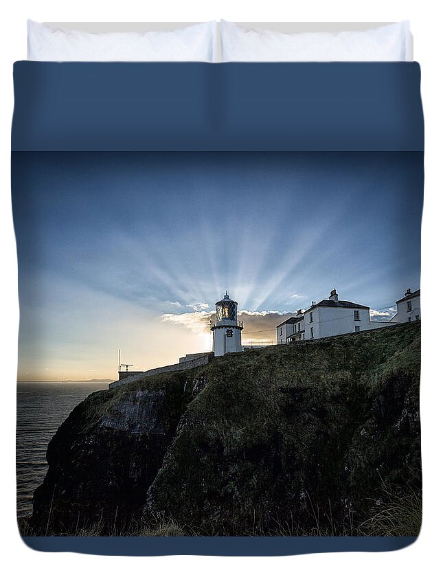 Lighthouse Duvet Cover featuring the photograph Blackhead Lighthouse Sunset by Nigel R Bell