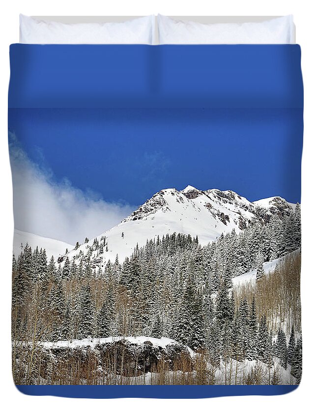 Colorado Duvet Cover featuring the photograph Blanketed in Snow by Leda Robertson